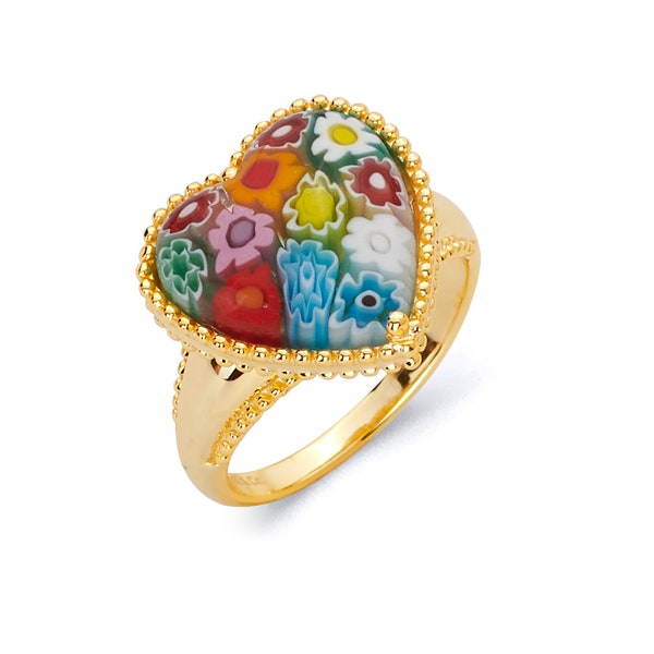 Millefiori Murano Glass Heart Ring By Alan K