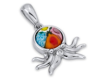 Murano Millefiori Octopus Pendant Centering Round Multi Color Glass