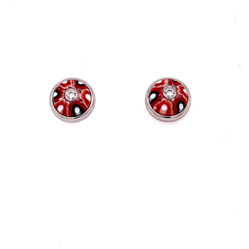 Murano Millefiori Multi Colored Round Glass Stud Earring By Alan K Murano Red