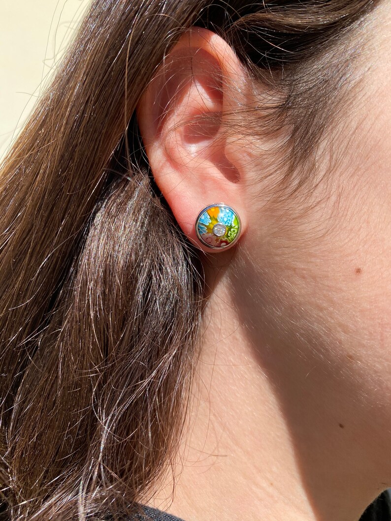 Murano Millefiori Multi Colored Round Glass Stud Earring By Alan K image 9