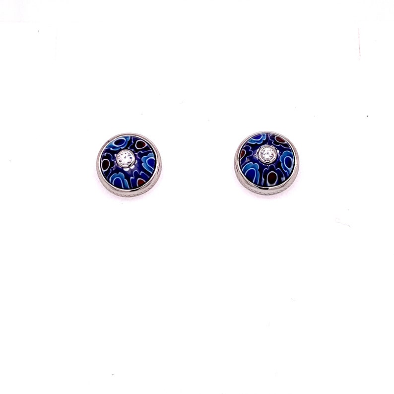 Murano Millefiori Multi Colored Round Glass Stud Earring By Alan K Murano Blue