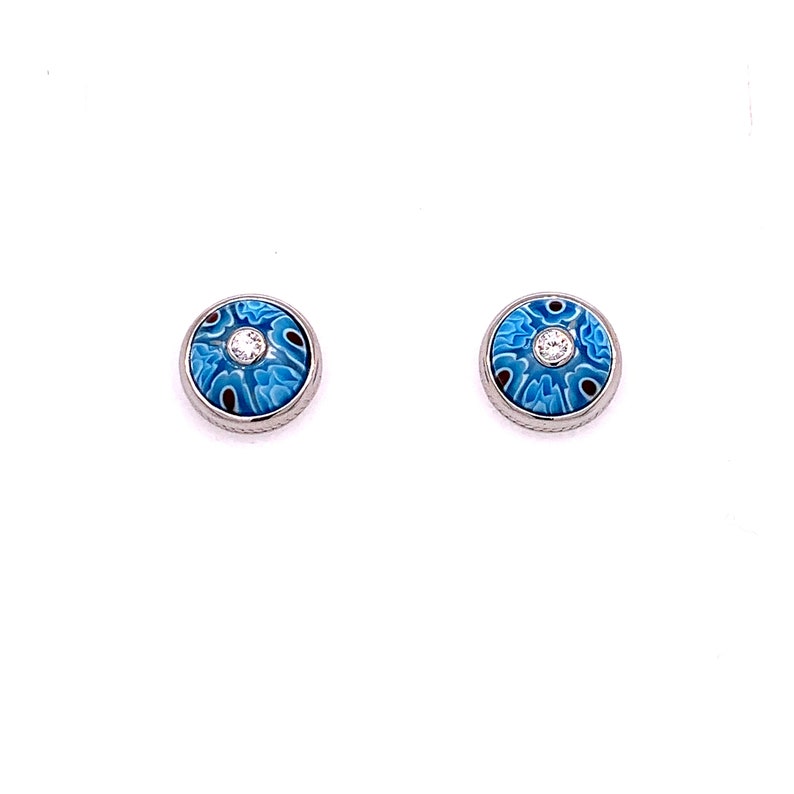 Murano Millefiori Multi Colored Round Glass Stud Earring By Alan K Murano Baby Blue
