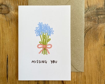 Floral Missing You Card | A6 340gsm Card Stock with C6 Brown Kraft or White Envelope | Greeting Card, Cute, Illustrated, Simple