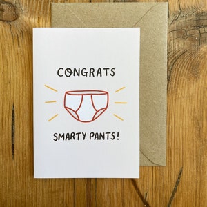 Congrats Smarty Pants Karte | A6 340gsm Kartenvorrat mit C6 Braun Kraft oder Weiß Umschlag | Abschluss, Ergebnisse Tag, Prüfungen, A-Level,