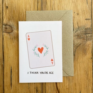 Biglietto di auguri per l'anniversario / A6 340gsm Cartoncino con C6 Brown Kraft o Busta bianca / Asso, Carino, Illustrato, Semplice, Carta da gioco, Gioco di parole