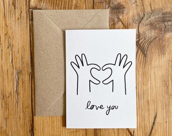 Love You Illustrated Greeting Card | A6 Blank Card | Black & White, Minimal | Anniversary