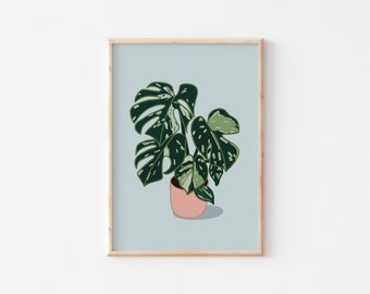 Monstera Plant Art Print | A5 Illustrated Print | Wall Art, Décor, Botanical Digital Illustration, House Plant Print, Plant Lovers Gift