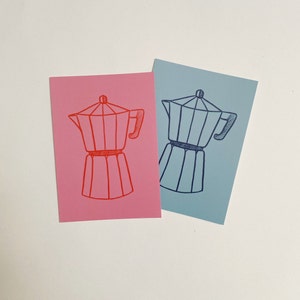 Cartes postales illustrées Moka Pot | Mini A6 Tirages d’art | Mur de la galerie, Décor | Café, expresso| Audacieux, vibrant, minimal