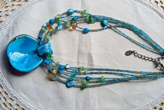 Vintage Cg Art Glass Multi-strand Necklace Beachy… - image 7