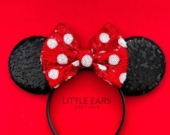 Mouse Ears,  Headband Mouse Ears,   Magical Ears, Magical Mouse Ears, Ears, Magical Mouse,  Mouse,  Red Polka Dots Bow, Mickey Ears