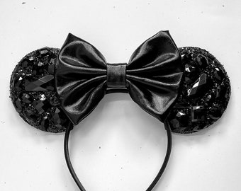 Mouse Ears,  Headband Ears,  Big & Glitter Black Sparkle Ears,  Black Ears, Sparkle Collection, Magical Ears,  Mouse Ears, Mickey Ears