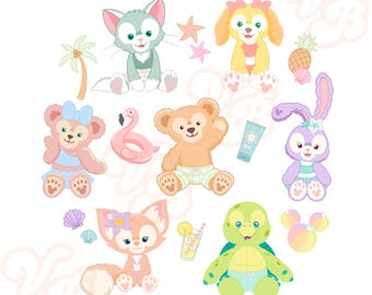 Orsetto Duffy, Duffy e amici, teddy, shellie, Disneyworld PNG, estate, spiaggia, costume da bagno, Disneyland