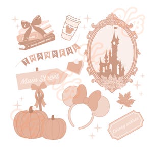Main Street, sign, pumpkin, leaves, PNG, Disney, fall, Autum, tan, park, cozy, warm, bow, beige, brown, frame, castle, pumpkin spice