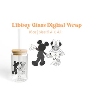 Libbey Glass Digital cup, digital wrap, png, 16oz, glass wrap, coquette, Disney, summer, gift, coffee cup, Mickey Mouse, Minnie, wedding