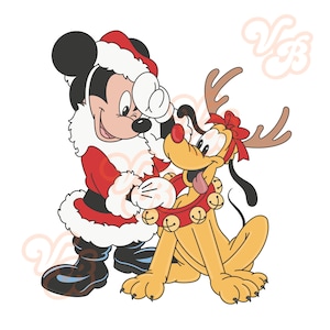 Santa & Pluto, Disney Christmas Group PNG, Disney, Minnie Mouse, Mickey Mouse, Donald Duck, Daisy Duck, Pluto, Goofy