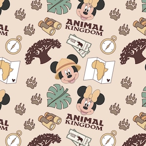 Reino Animal, Disney, Disneyland, Disneyworld, safari, Rey León, samba, Napa, Minnie, Mickey Mouse, mapa, patrón sin costuras