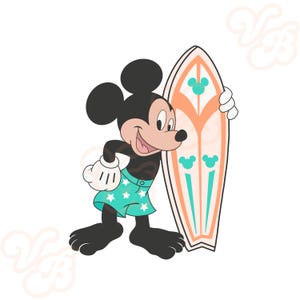 Musse Pigg, surfing, surfing, strand, png, badbyxor, hav, sommar, orange, kricka