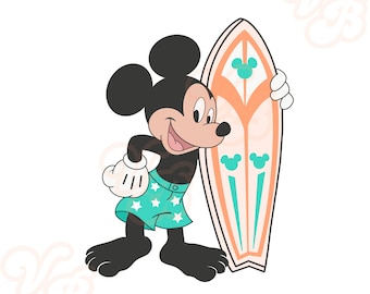 Topolino, surf, surf, spiaggia, png, costume da bagno, oceano, estate, arancione, verde acqua