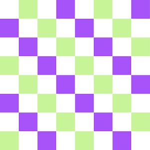 Puede incluir: Un patrón de tablero de ajedrez con cuadrados alternos de verde claro y morado.