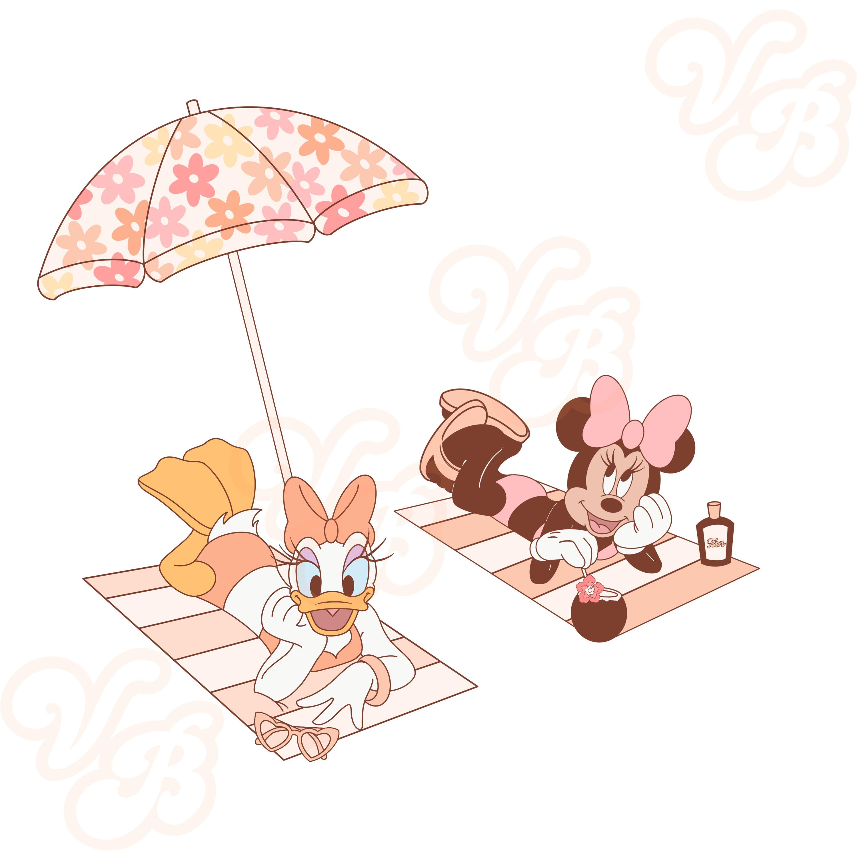 Le migliori amiche dell'estate, Minnie Mouse, Paperina, costume da bagno, occhiali da sole, occhiali da sole, sirena PNG rosa, sublimazione, Disney, estate, conchiglia, rosa, menta