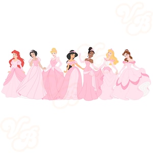 Princess, princesses, Disney, belle, Cinderella, Tiana, jasmine, aurora, Snow White, Ariel, heart locket, dresses, pink, coquette, bows,