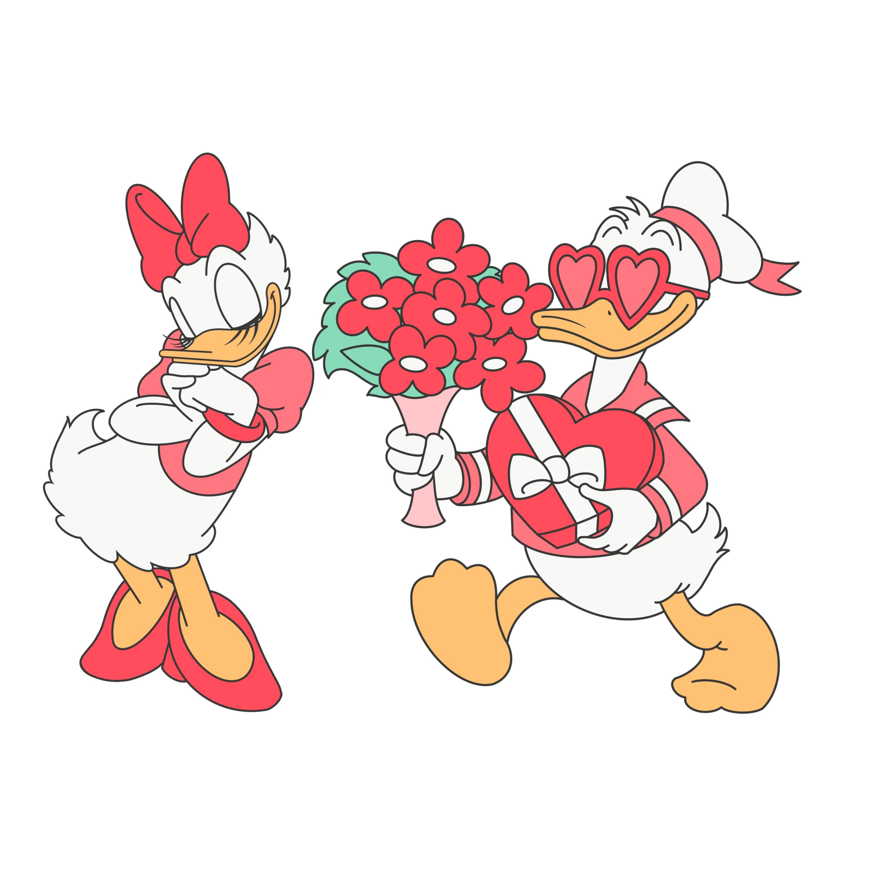 ドナルド デイジー ダック、花、愛、キャンディ、ミニー マウス