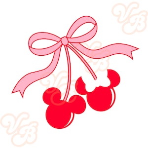 Disney Cherry Pink PNG, bow, Minnie Mouse, Mickey Mouse, cherries, girly, summer, Valentines Day