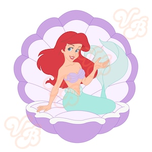 Little mermaid, shell, PNG,Sublimation, Disney,little mermaid, blue dress, kiss the girl, prince, under the sea