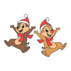 Chip and dale, PNG, Disney, Christmas, Present, Gift,red, minnie Mickey Mouse, winter, Disneyland, disneyworld, Santa hat, scarf chipmunks