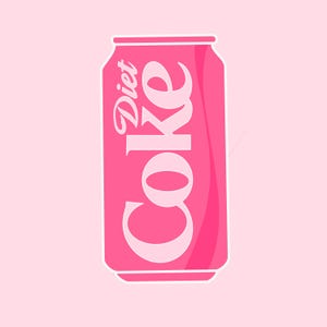 May include: A pink can of Diet Coke with white lettering.