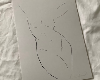 A4 Nude Body Line Drawing // Female Form // Nude Life Drawing // Minimal Art Print