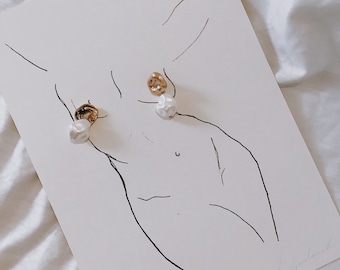 A4 Nude Body Line Drawing // Female Form // Nude Life Drawing // Minimal Art Print // wall art