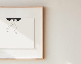 Afdrukbare muurkunst drijvende zwemmer | Illustratie lijntekening |  Direct downloaden | Downloadbare afdruk