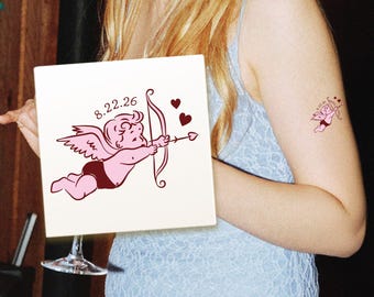 Aangepaste tijdelijke tattoos Cupido, vrijgezellenfeestbedankjes bruiloft, Valentijnskunst