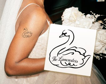 Aangepaste tijdelijke tatoeages zwaan, handgetekende vrijgezellenfeestbedankjes