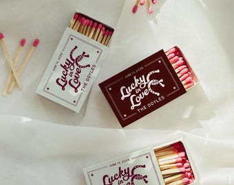 Personalized Lucky in Love Matchboxes, Custom Wedding Favors, Bridal Shower Keepsakes