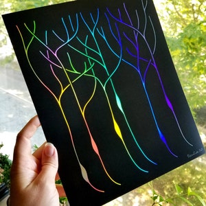 Holographic neurons / 8x10 art print / original science illustration / rainbow neuroscience art / scientist gift