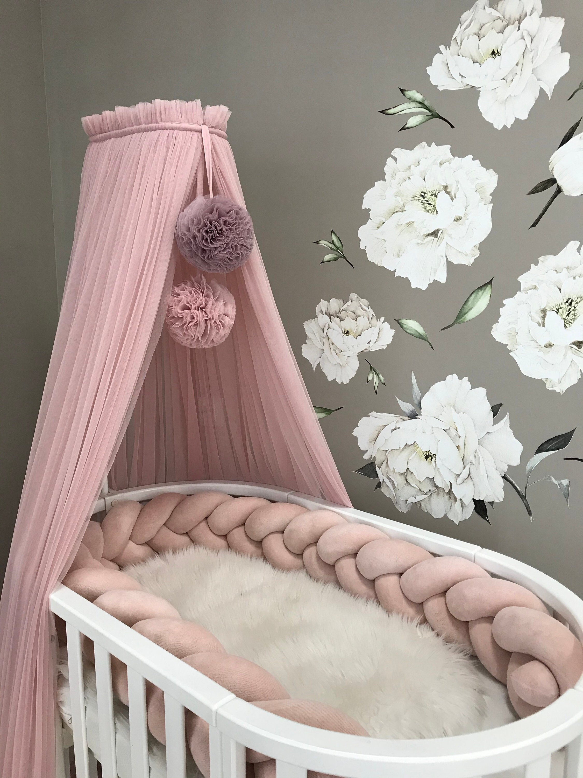 Baldaquin/Ciel de Lit Bebe Chambre d'enfant Bébé Canopée Ensemble en Rose Poudre