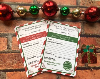 Elf Surveillance Notepads. A letter for each day of December until Christmas. Praise & Warning notes