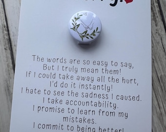 I’m Sorry - Apology Pin Badge Card. Girlfriend / Husband / Wife / Fiance / Friend / Sister / Brother