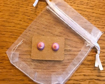 Purple polymer clay boob earrings - quirky gift for friends, Valentine's Day gift, post surgery, bachelorette parties, rude wedding favours