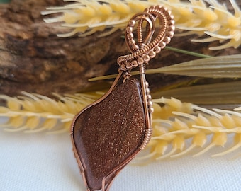 CLEARANCE Wire Wrapped Goldstone Pendant in Copper