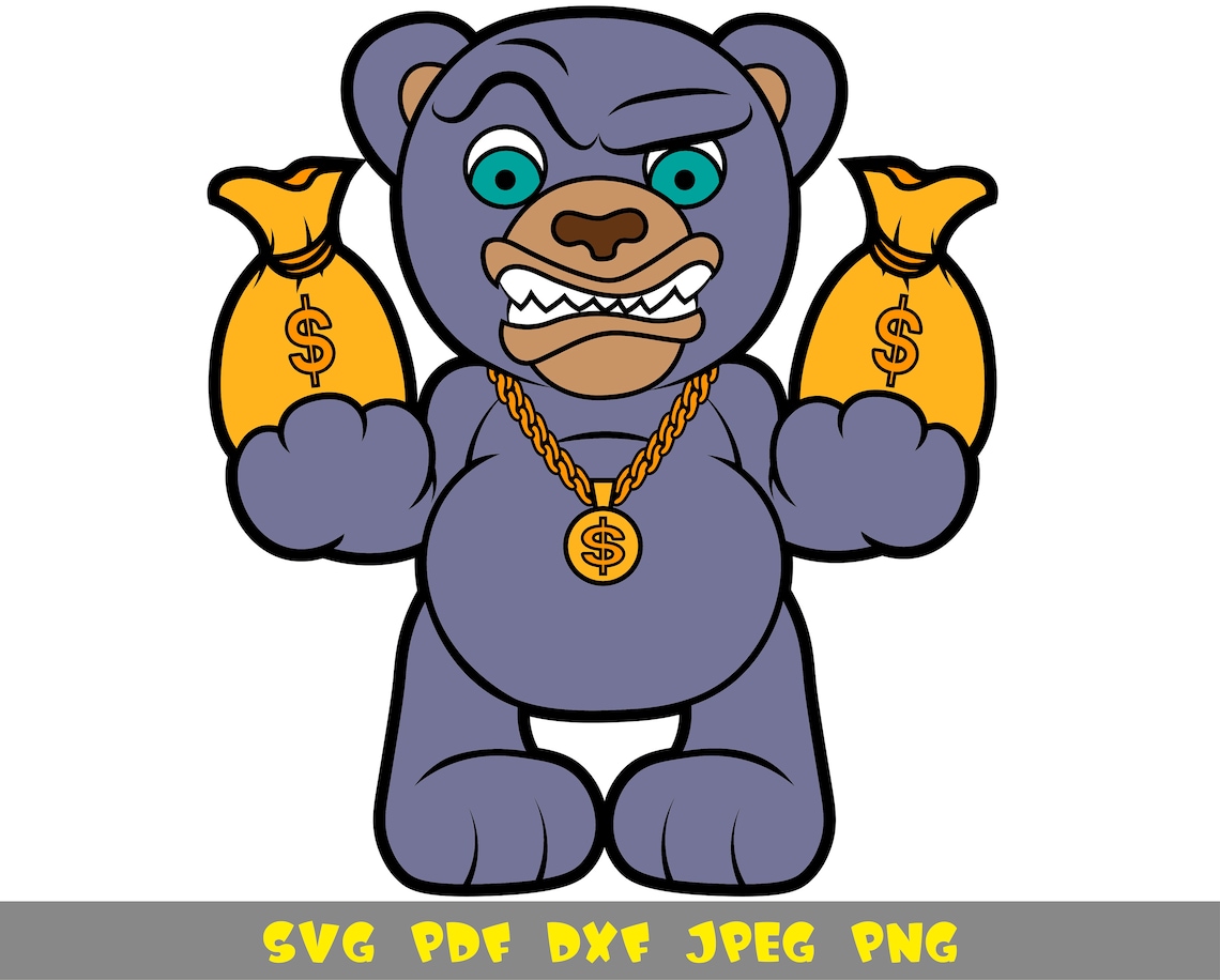 Rich teddy bear bags of money gold chain svg png dxf Etsy