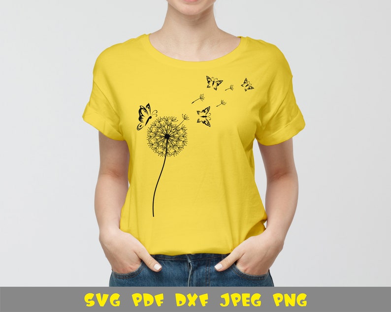 Download Dandelion flower with butterflies svg png pdf dxf jpg | Etsy