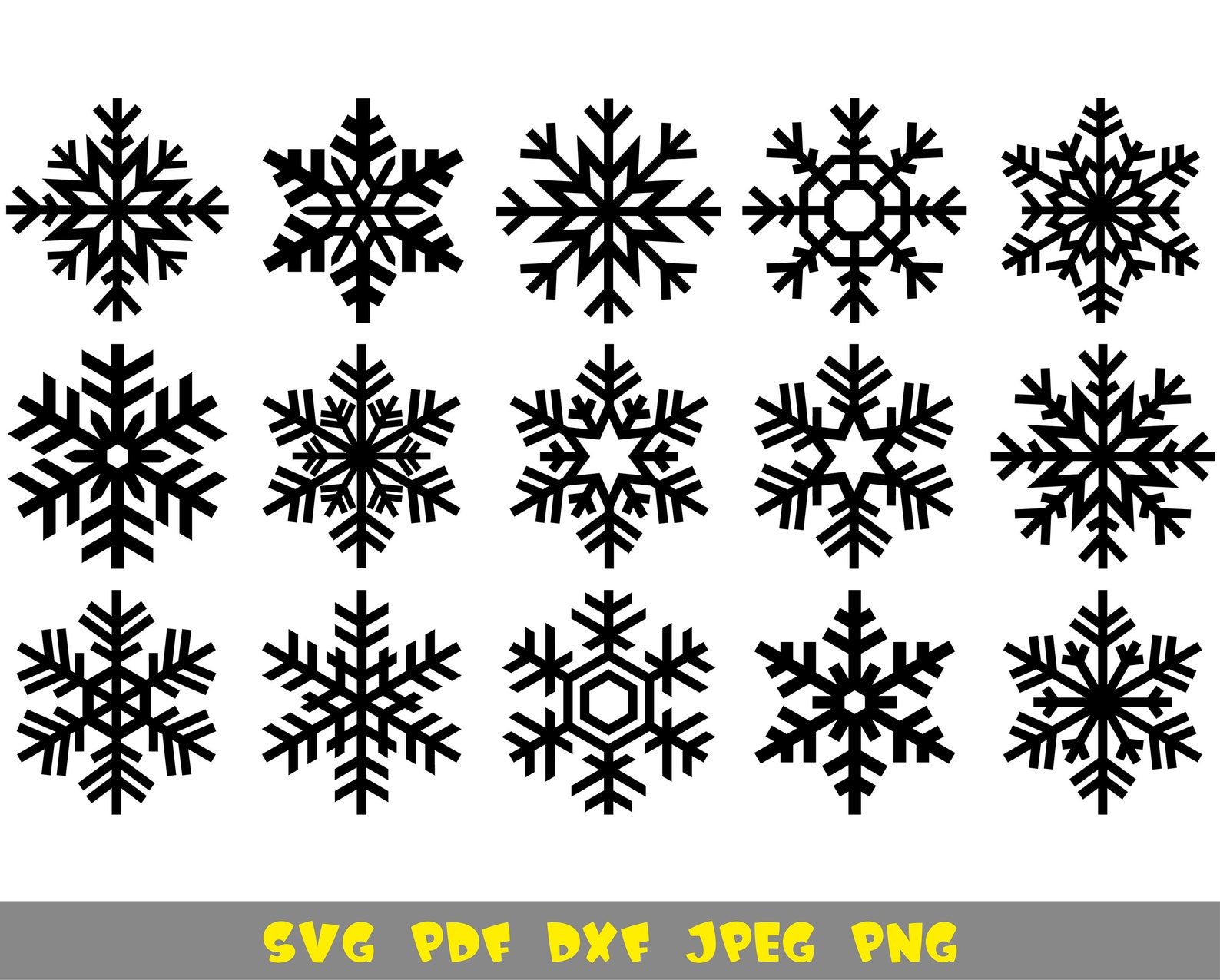 Set of 15 simple geometric snowflakes svg christmas art Etsy