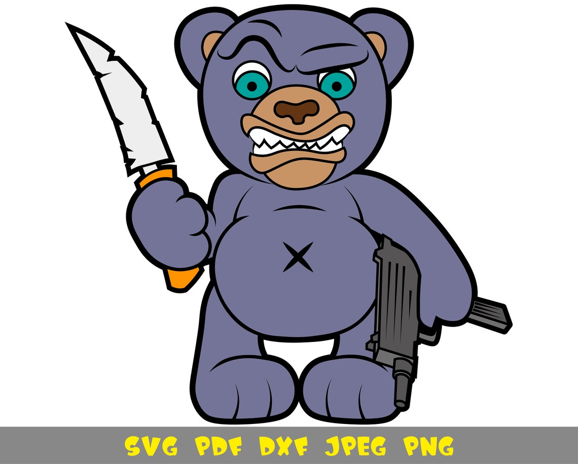 Angry teddy bear with a machine gun and a knife killer bear Etsy