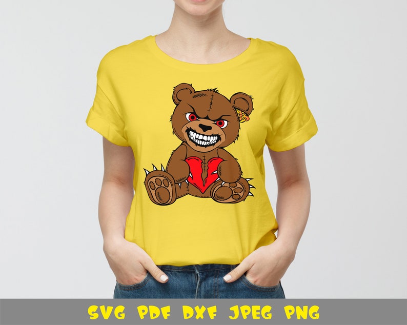 Brown evil bear with red eyes and broken heart svg file for | Etsy