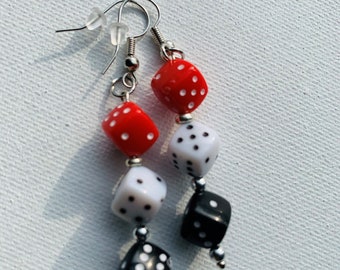 Trinidad Pride Dice Earrings in Red, White and black