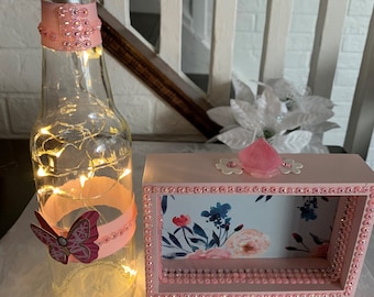 Pink Girls Treasure Box and Night light Lighted bottle