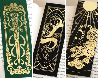 Foiled Bookmark - Gold Foil Artwork Reading Book Gifts Black Bookish Fantasy Vintage Flower Rose Tiger